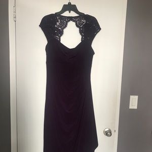 MSK long purple evening dress with lace detail.